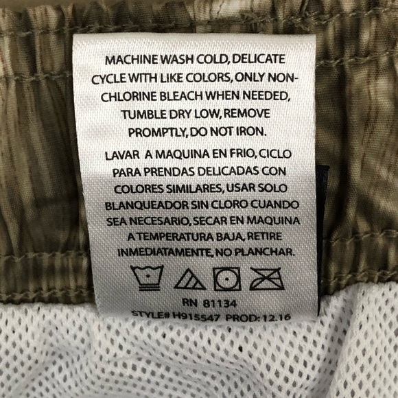 Laguna Originals Swim Trunks Mens L Palm Leaf Tan Green Elastic Waist Pockets - Picture 7 of 12